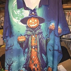 Pumpkin Wizard Button front T-shirt size 3XL